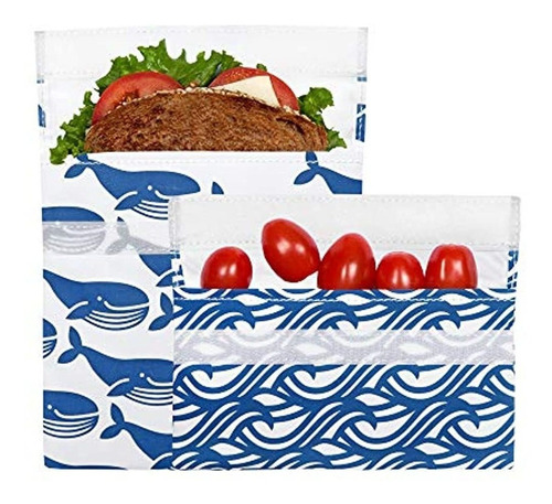 Lunchskins 2 Bolsas Reutilizables Set Ballena Azul 1 Sandwi.