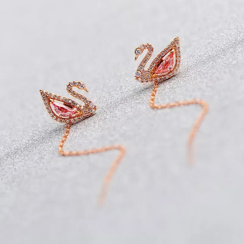 Pendientes Modernos Con Borlas De Cisne Rosa Rojo Estilo Ins