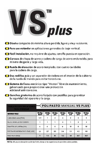 Polipasto Manual De Cadena 3 Ton Vs Plus Yale