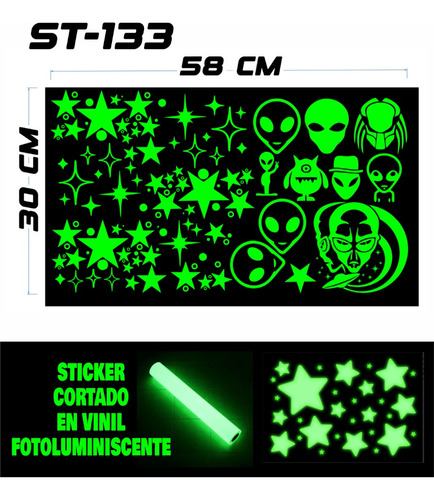 Estrellas Aliens Sticker Fotoluminiscente Brillan Obscuridad