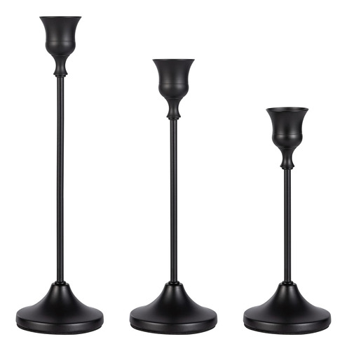 3 Portavela Color Negro Para Conica Decorativo Mesa 4 