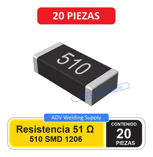 Resistor Smd 510, 51 Ohm Resistencia 20 Pz Tamaño 1206