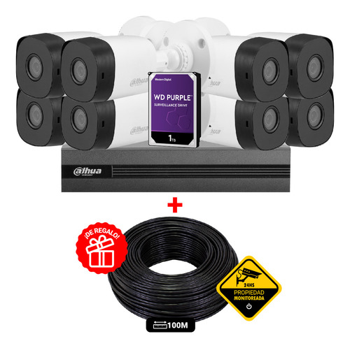 Kit Seguridad Dahua Fullhd Dvr 8 +disco 1tb +8 Cam 2mp 1080p