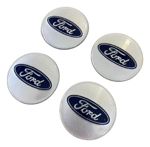 Jogo Com 4 Emblemas Logo Adesivo Roda Ford Prata 51mm Resina