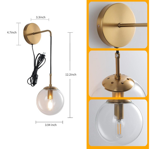 Juego De Dos Apliques De Pared Enchufables De Oro Cepillado