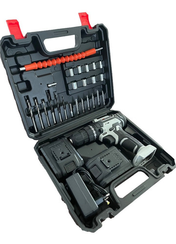 Kit Taladro Destornillador Inalámbrico 21v + 2 Baterías Color Gris