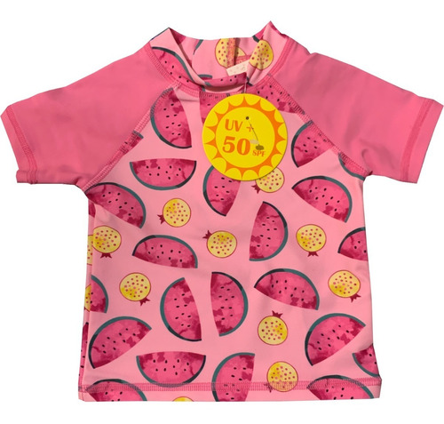 Traje De Baño Polera Para Bebé Niña Rosada Sandía Uv+50spf