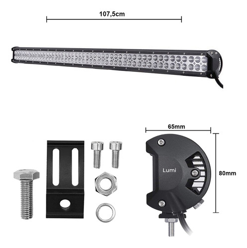 Refletor Holofote Luminaria Farol 96 Leds 288w Barra Cor Da Carcaça Preto Cor Da Luz Branco Frio