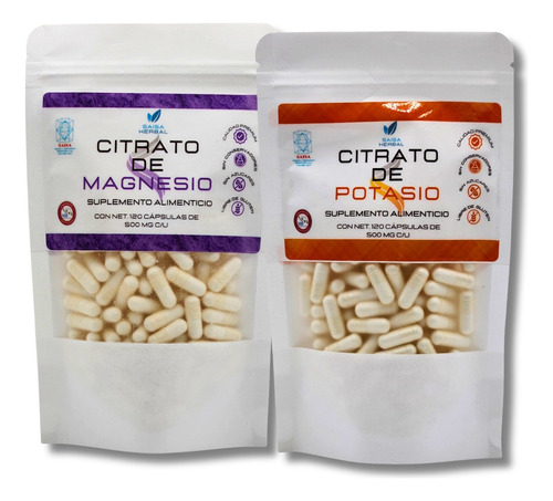 Citrato De Magnesio Y Citrato De Potasio 120 Cápsulas C/u Sabor Sin Sabor