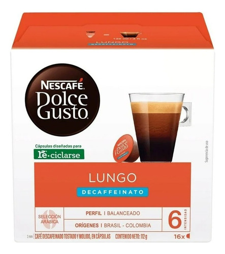 Cápsulas De Café Nescafé Dolce Gusto Lungo Decaffeinato 16 P
