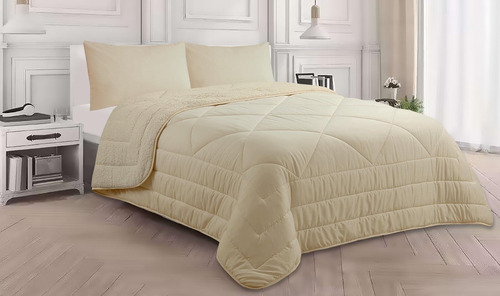 Edredón Símil Plumón C/corderito+funda De Almohada 230x250cm Negro Cuadrillé