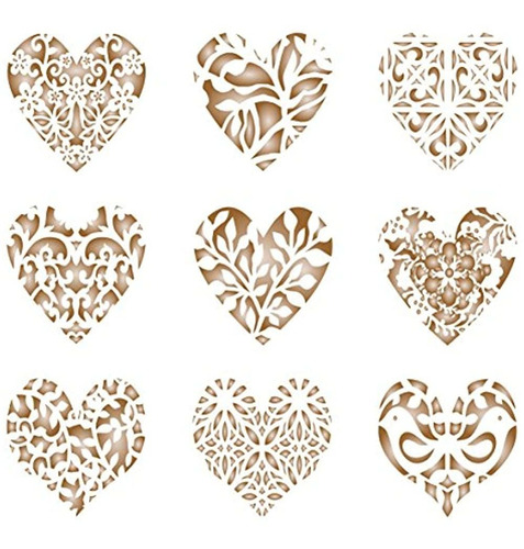 Heart Coffee Set Stencil 9 Diseños Reutilizables Barista St