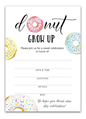 Donut Kids Birthday Party Invitations Pack De 25 Donut Grow 