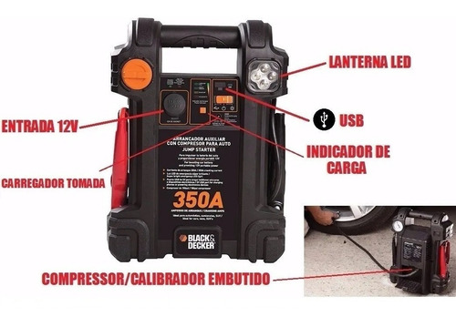 Imagem 2 de 6 de Auxiliar De Partida E Compressor 350a 12v Black Decker Js350