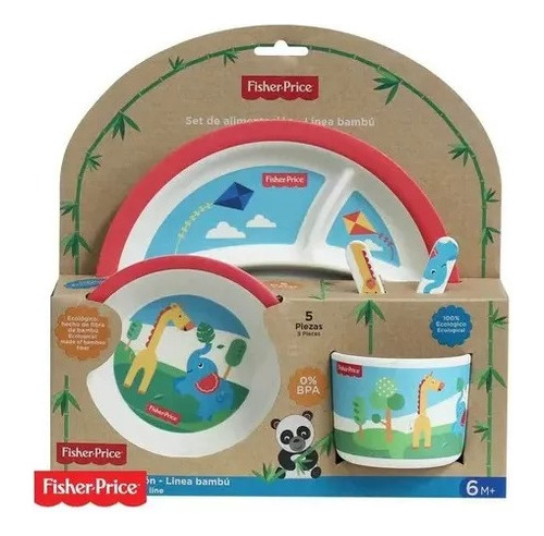 Set Plato Vaso Cubiertos Bebé Jirafa Fisher Price Bambú 5pz