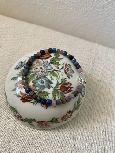 1 Pulsera Zafiros Y Rubis Facetados Con Broche Plata 925 Azul 17.5 Cm