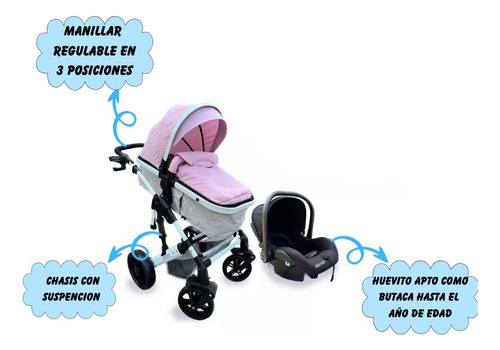 Imagen 3 de 8 de Coche Mega Baby Bebe Convertible Tres En Uno Con Huevito + Asiento Moisés Cuna Plegable Liviano