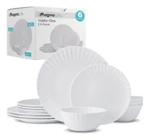 Comprar Magma Life Juego de Vajilla Olas de 18 Piezas: 6 Platos Planos de 10.5”, 6 Platos Planos de 7.5” y 6 Tazones de Sopa de 6” - Diseño Elegante y Resistente, Ideal para el Hogar y Reuniones
