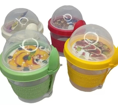 Vasos Para Yogurt Con Tapa + Cuchara Cereal Postres Pack 2