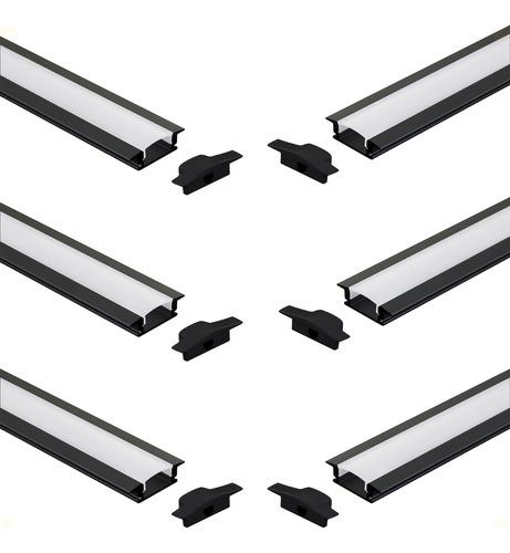 04 Cantoneira Junção Emenda L Perfil Led Embutir E Sobrepor Luz 45º Teto/teto Tensão De Operação Perfil Embutir 24x7mm Preto 12v