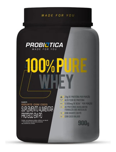 Suplemento em pó Probiótica  100% Pure Whey proteínas 100% Pure Whey sabor  iogurte de coco em pote de 900g