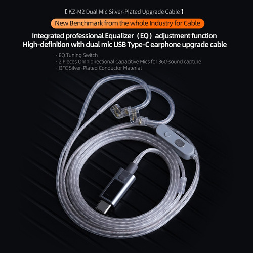 Dos Micrófonos Kz M2, Cable Plateado Mejorado Tipo C