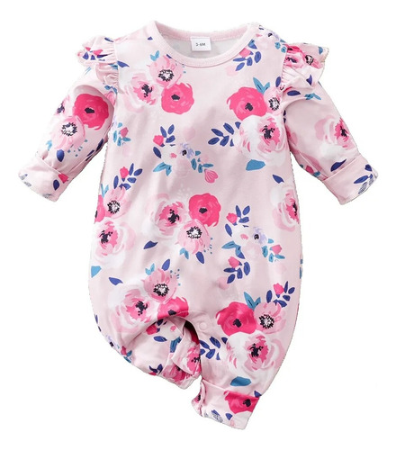 Mameluco De Verano Lindo Con Tela Cómodo Para Bebé 0-18 M Rosa 9-12 M Floreado