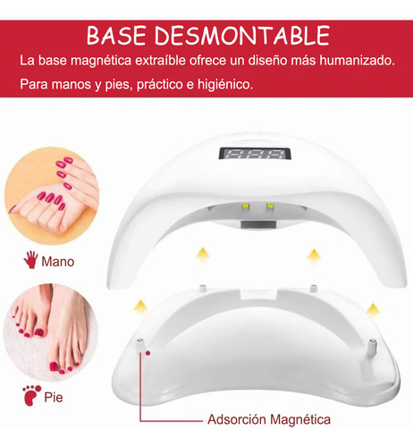 Lampara Led Uv De Manicura, 48w 24led Secado Rápido De Uñas Profesional Uv Lámpara De Uñas Led Con 4 Ajustes De Temporizador, Pantalla Lcd, Sensor De Movimiento Gel De La Extensión/gel Uv Color Blanco