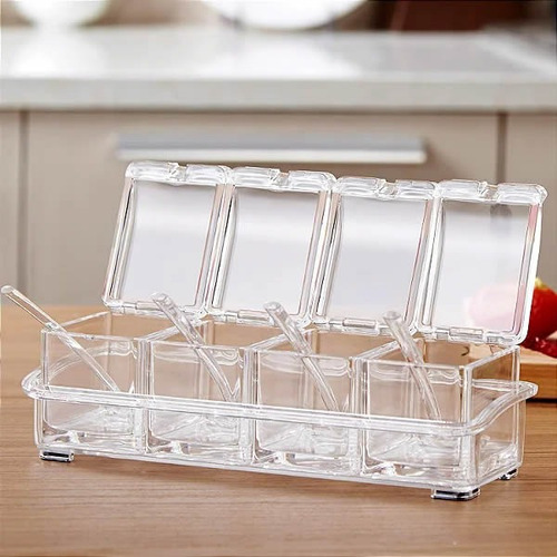 Porta Condimentos E Temperos Acrilico Crystal 4 Potes Cor Transparente