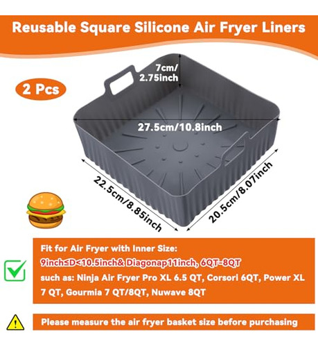 Forrado De Air Fryer De Silicona Cuadrado De 9 Pulgadas Para