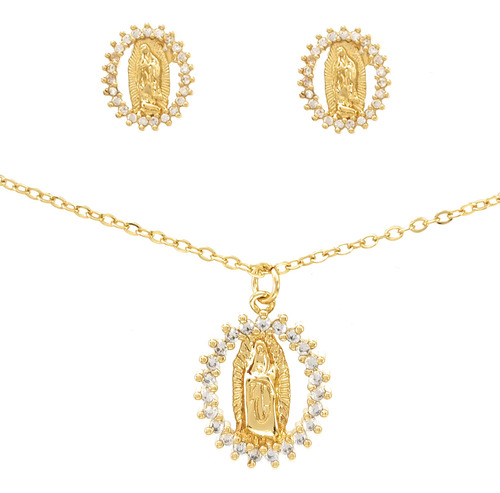 Collar Y Pulsera Religiosa Virgen De Guadalupe 22k Calidad P