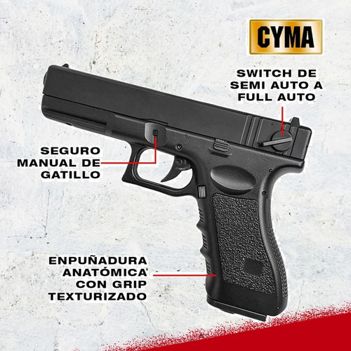 Combo Airsoft Pistola Glock 18 Cm030 Balines Blancos Mira