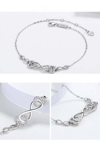 Pulsera Corazon Infinito En Plata 925 Para Parejas Diámetro 16 Cm