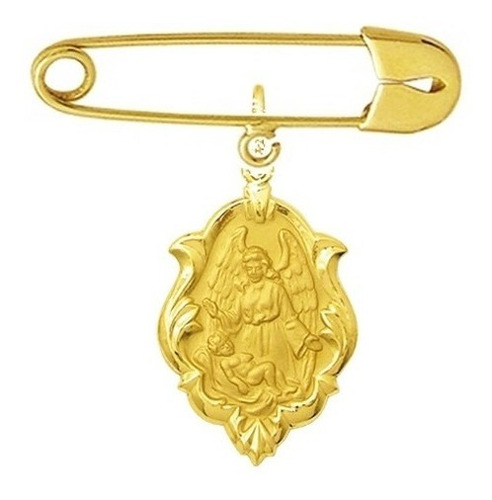 Leão Jóias Alfinete E Medalha Anjo Da Guarda Em Ouro 18k