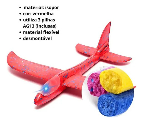 Avião Planador De Isopor Com Led Colorido Manual E Flexível