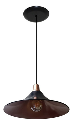 Luminaria Pendente Chapéu Preto Com Cobre - Ideal para Mesa de Jantar, Mesa De Bilhar, Sinuca - 110V/220V
