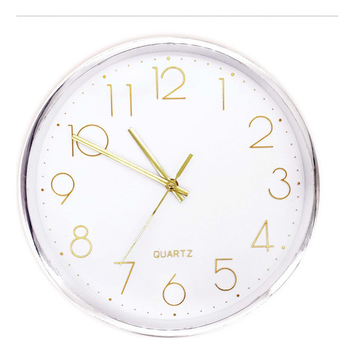 Reloj De Pared Analógico De Pvc, 30 Cm Diámetro, 12771 Estructura Blanco Y Dorado