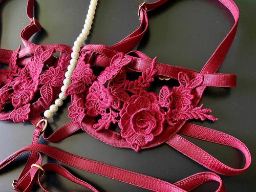 Lencería Coordinado Mini Flores Perla Encaje
