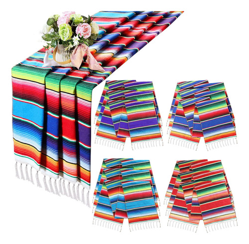 12 Piezas Corredores De Mesa Serape Mexicanos Decoracio...