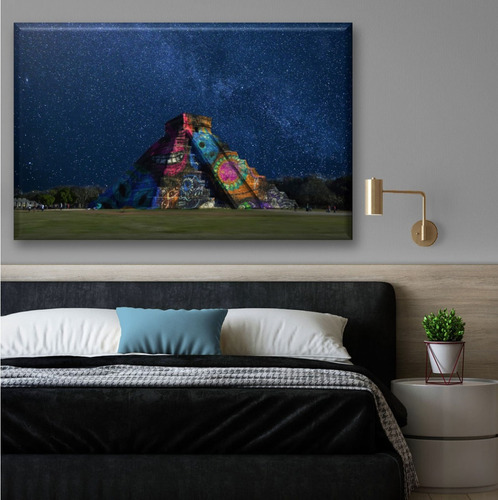 Cuadro Canva Decorativo Chichén Itzá De Noche 90x60 Cm