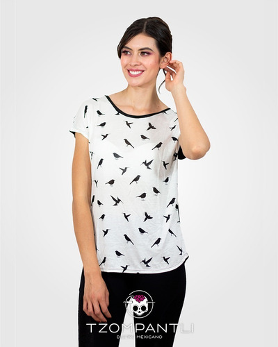 Blusa Básica Estampado Aves