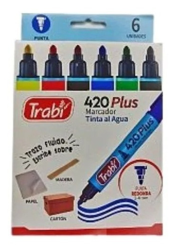 Marcador Trabi 420 Plus Tinta Al Agua Estuche X 6 Colores