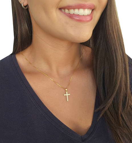 Cordão Feminino Moeda Antiga 1mm + Crucifixo Cravejado