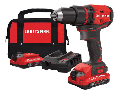 Taladro Atornillador Inalámbrico 1/2 20v +2bat Craftsman Color Rojo