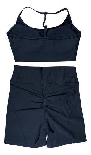 Conjunto Deportivo: Short Leggins Y Top De Mujer Negro S A Xl