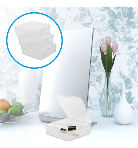 / Caja De Plástico Transparente Con Compartimentos, 3