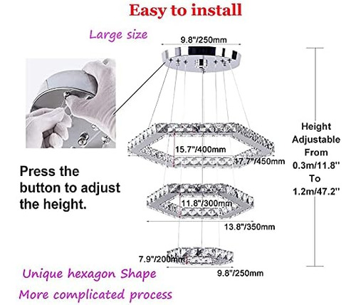 Cainjiazh Candelabros De Cristal Modernos 3 Anillos Led Tech