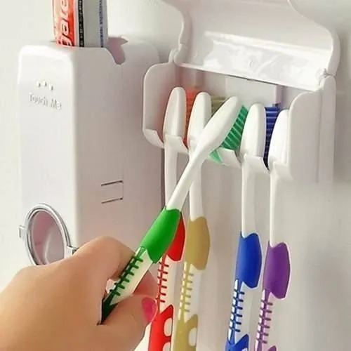 Dispenser Pasta De Dente Com Suporte De Escovas Cor Preto