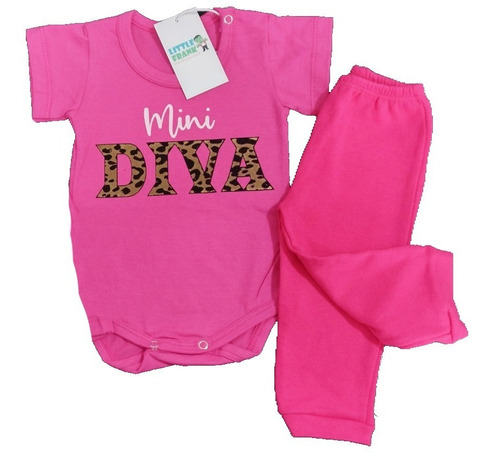 Conjunto Bebe Nena Body Mini Diva Manga Corta Y Pantalón