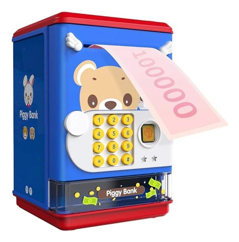 Mini Cofre Eletrónico Impressão Digital Infantil Presente Cor Azul Urso